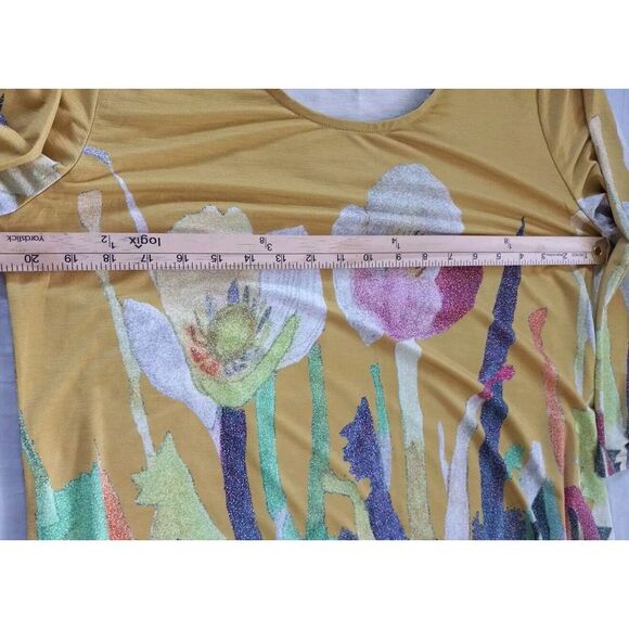 Lily London Women Large Garden Floral Pullover Stretch Blouse 3/4 Sleeve Yellow - Picture 6 of 13